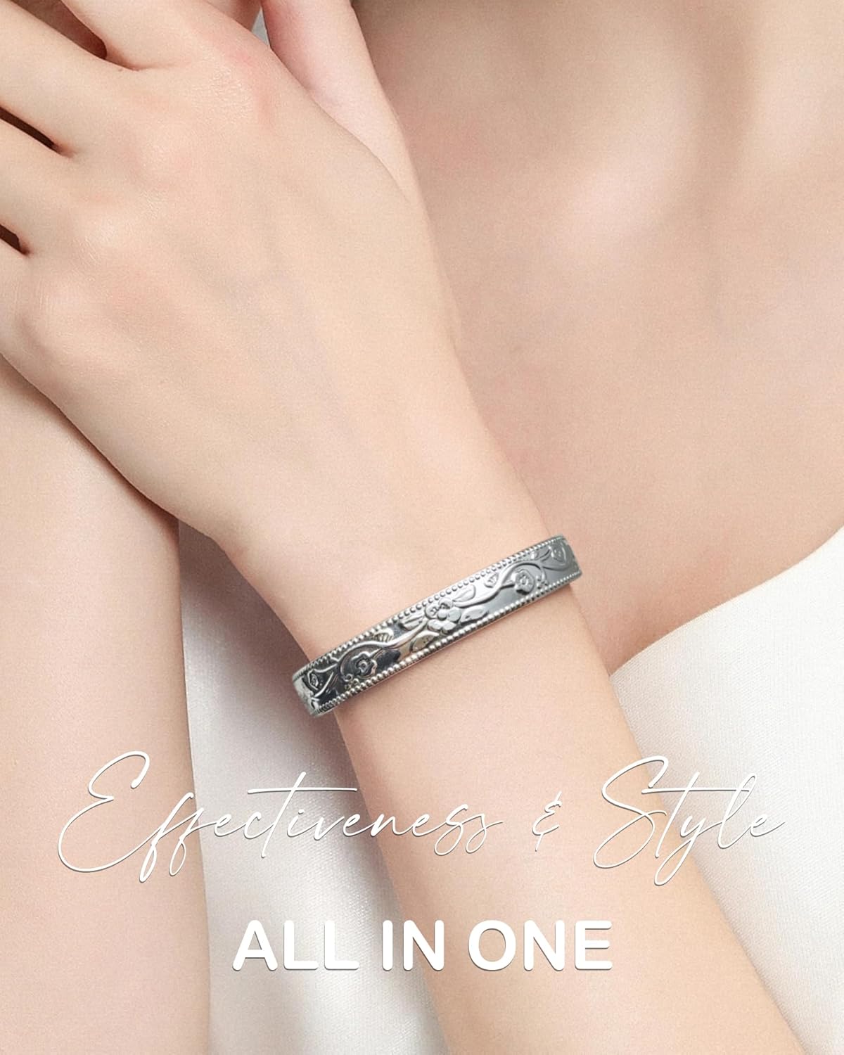 Feraco Copper Bracelet for Women, Ultra Strength Magnetic Bracelets, 99.99% Pure Copper Cuff Bangle with 3500 Gauss Neodymium Magnets, Adjustable (Silver) - Image 6