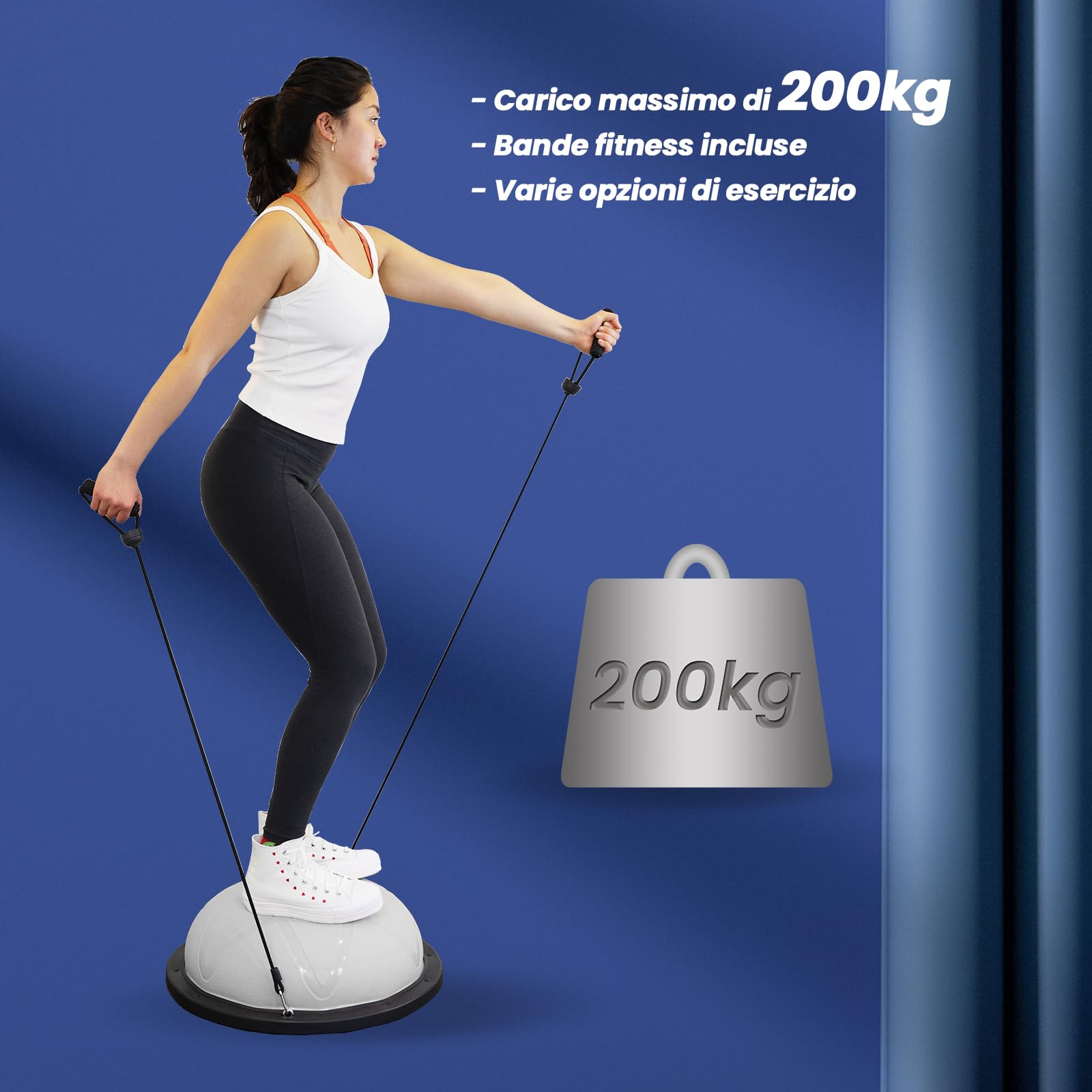DH FitLife Balance Ball | Yoga Balance Trainer Φ60x22 cm | Portata 200 kg | Mezza Palla Antiscivolo & Anti-Scoppio | Allenamento Core, Stabilità & Equilibrio | Balance Board con Pompa & 2 Fasce Fitness
