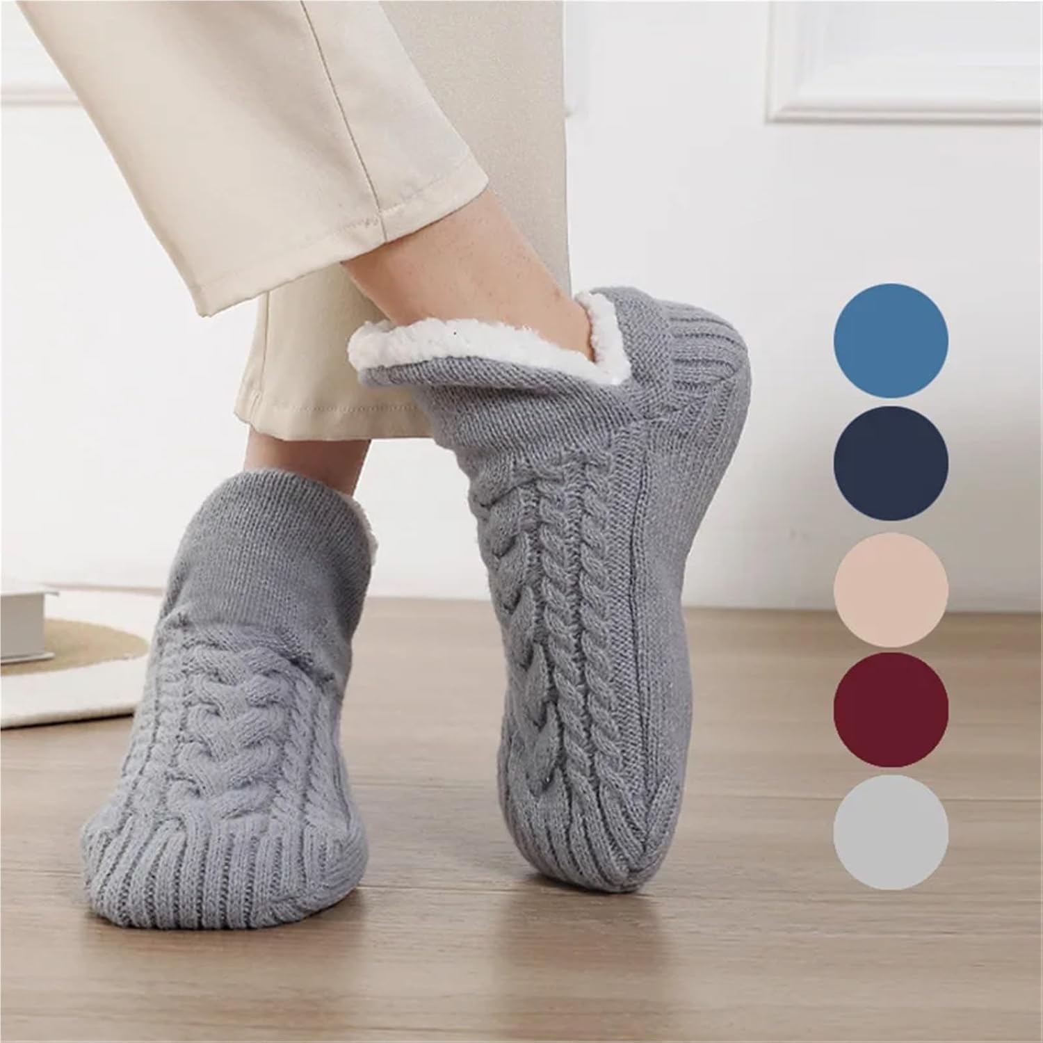 2pairs Thermal Socks Thickened Women Socks Winter Warm Short Cotton Home Sleeping Soft Grip Fuzzy Floor Sock(GREEN,Size 40-42 26cm)