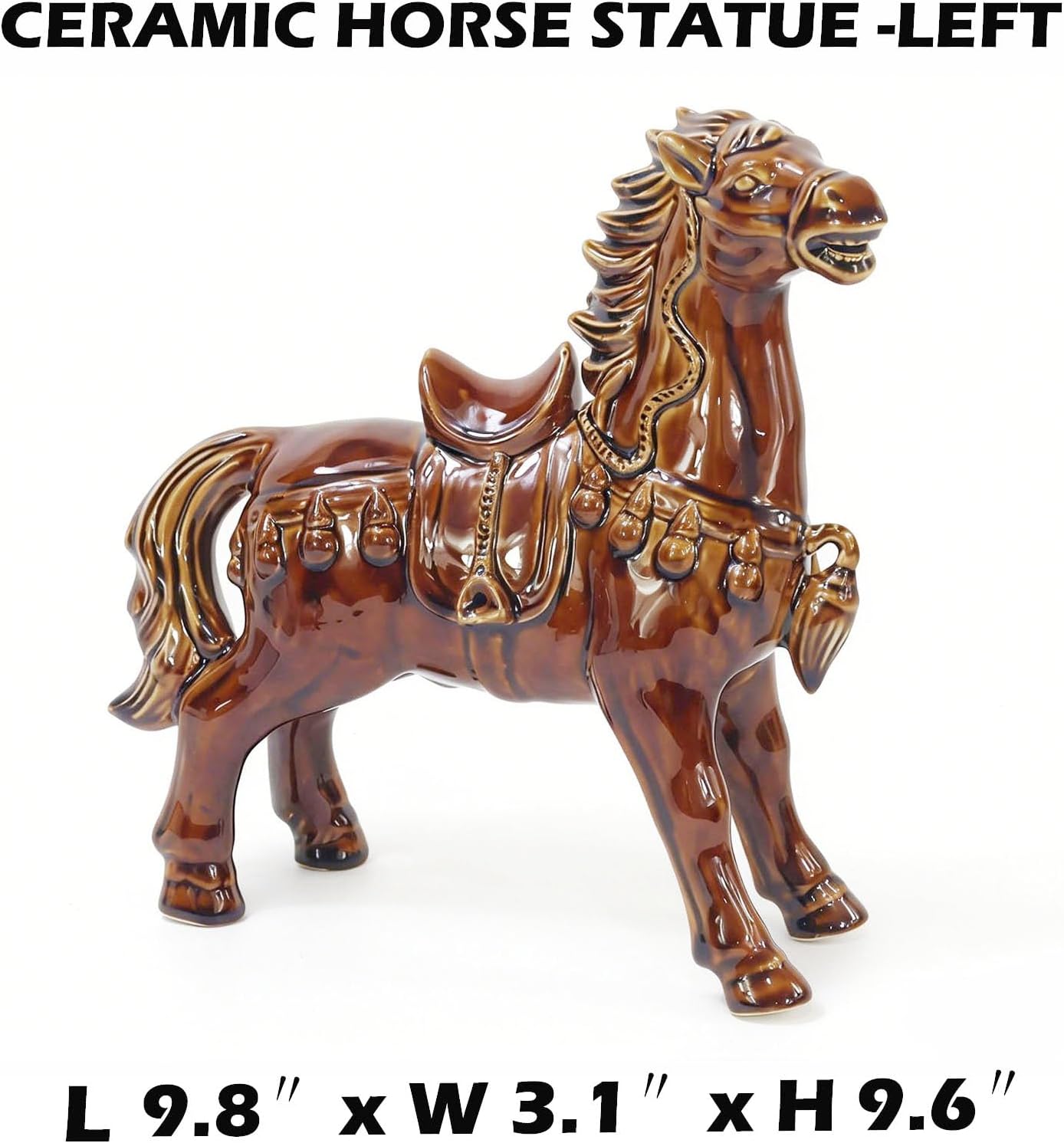 Porcelain Warhorse Sculpture, Handcrafted Vintage Collectible Art Ceramic Statue Horse Figurine Decorative Home Decor Ornaments for Desk Bookshelf Cabinet Horse Lovers-Bronze L