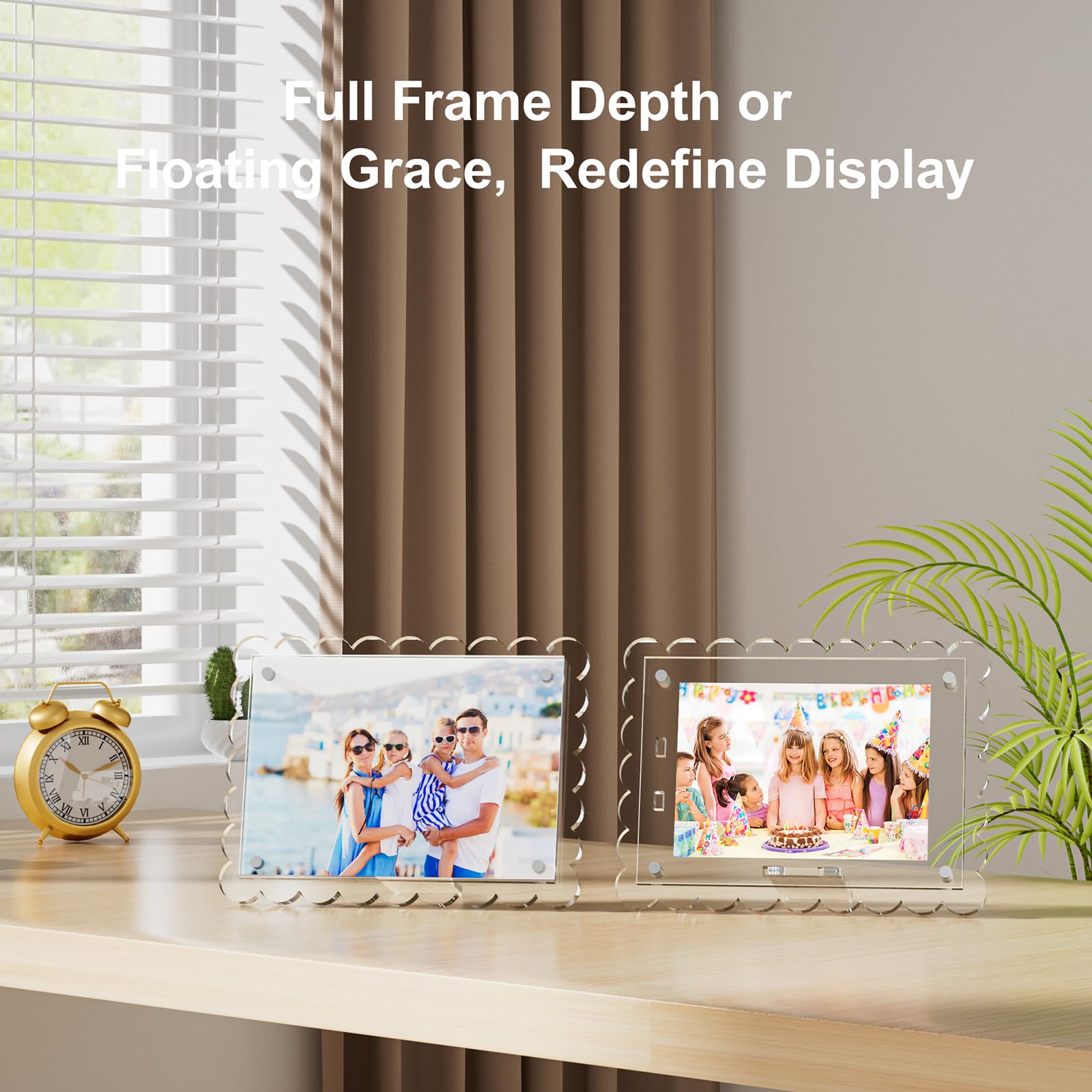 HELPLEX Lot de 3 cadres photo magnétiques en acrylique transparent avec bords festonnés pour affichage horizontal ou vertical, support de photo de table ou de bureau 10 x 15 cm