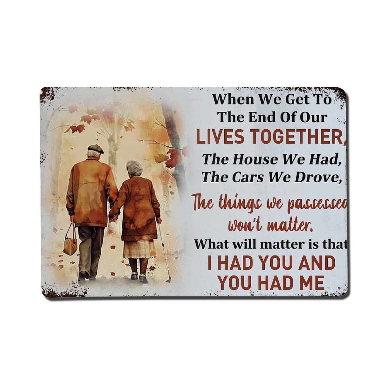 Nestemfo Vintage Elderly Couple Holding Hands Walking Tin Sign Metal Sign, Living Room,Bar, Home, Bedroom Wall Decor,Retro Metal Poster 8X12 Inches