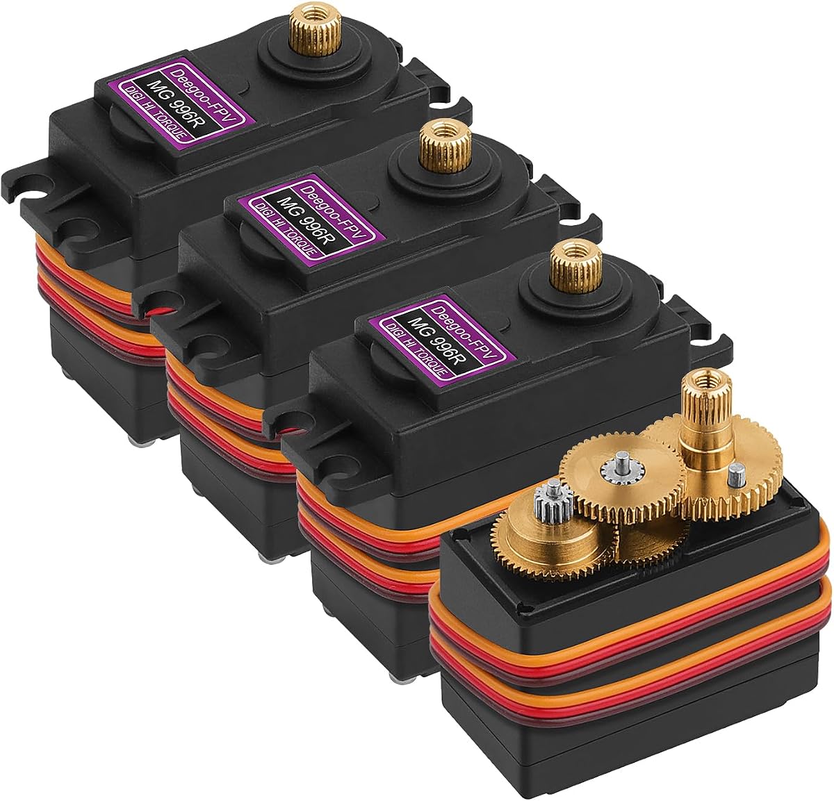 Deegoo-FPV MG996R Full Copper Gear Digital Servos, 4-Pack | Full copper gear train and 180° control for demanding RC steering, robots, aircraft and mechanical-arm projects.