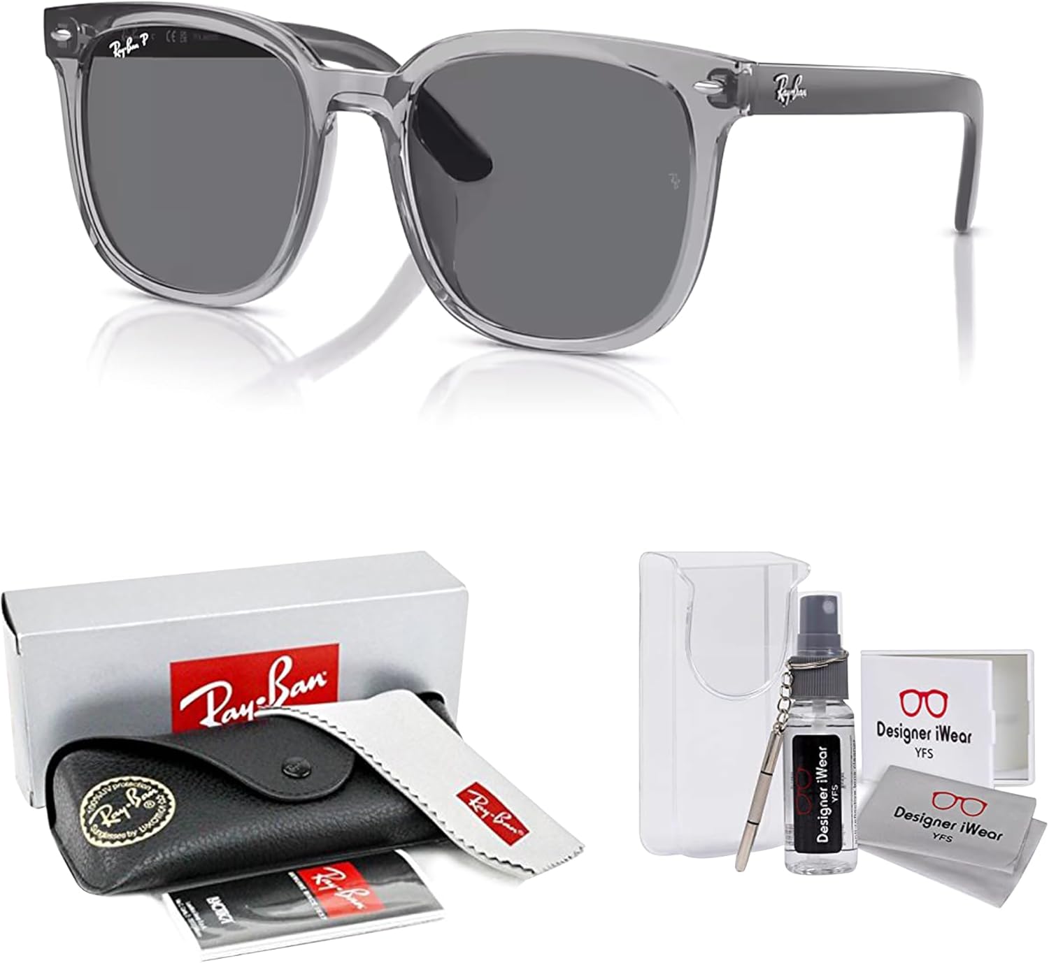 Ray-Ban RB4401D Square Sunglasses for Men for Women +BUNDLE with ACCESSORY EYEWEAR KIT Transparent Grey / Dark Grey Polarized 57 Millimeters image 2 of 7 B0D5DSYR8M
