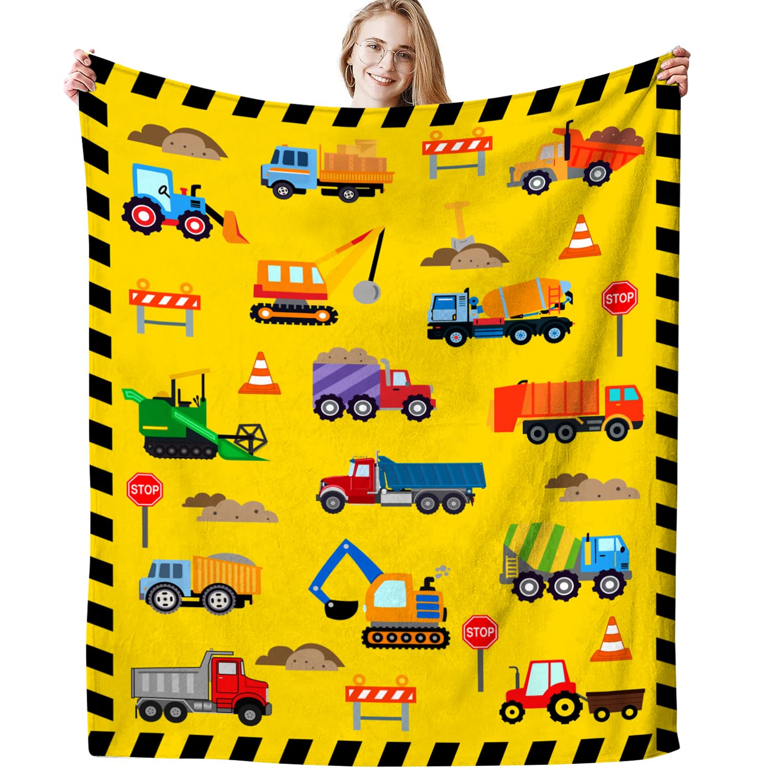 Cute Truck Construction Blanket Super Soft Flannel Throw Blankets Tractor Cars Blankets Bedding for Boys Girls Adults Gifts 50"x40"