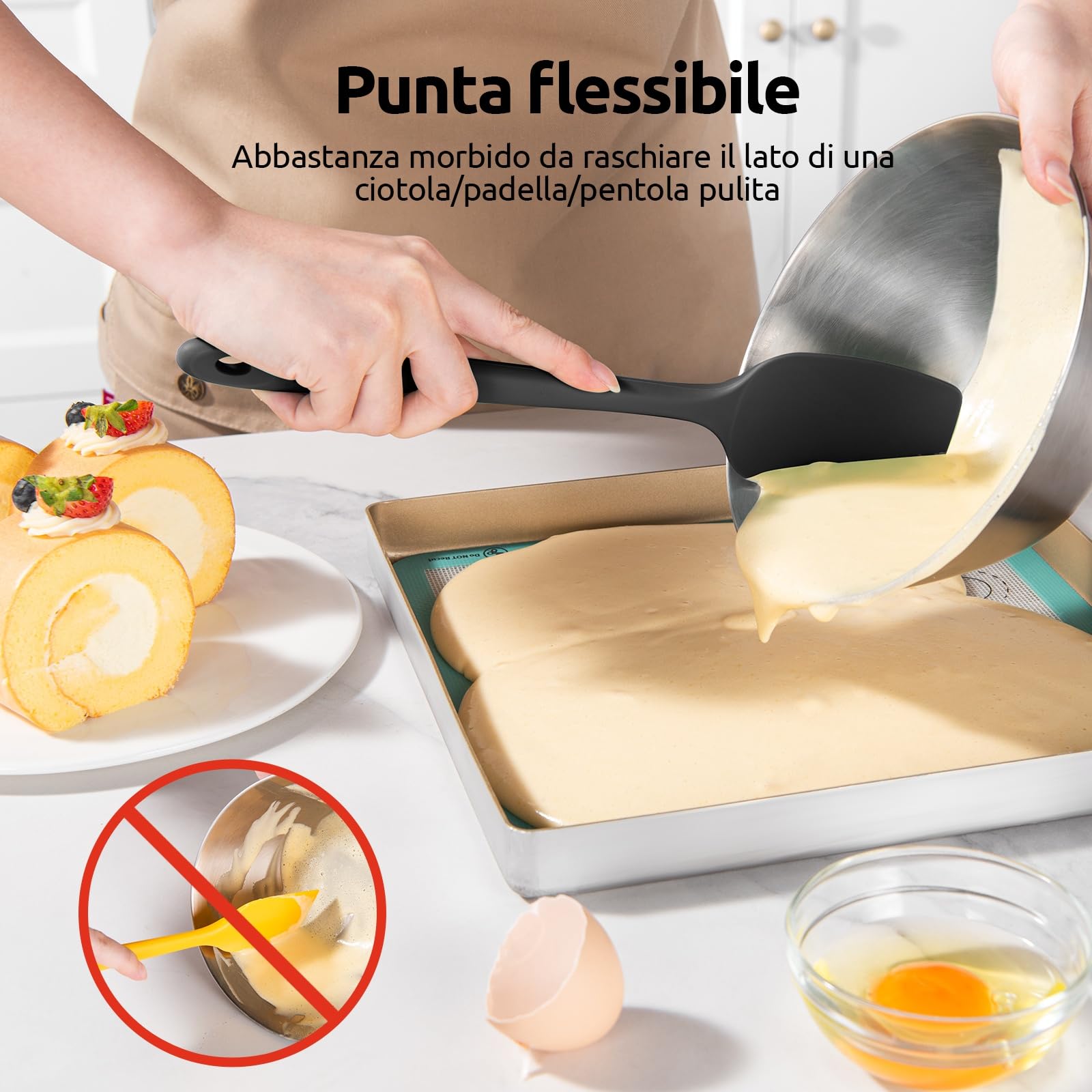 U-Taste Spatole in silicone per cucinare, raschietto per cottura alimentare resistente al calore fino a 315°C con anima robusta e bordo flessibile per pentole antiaderenti(4 pezzi,Nero)
