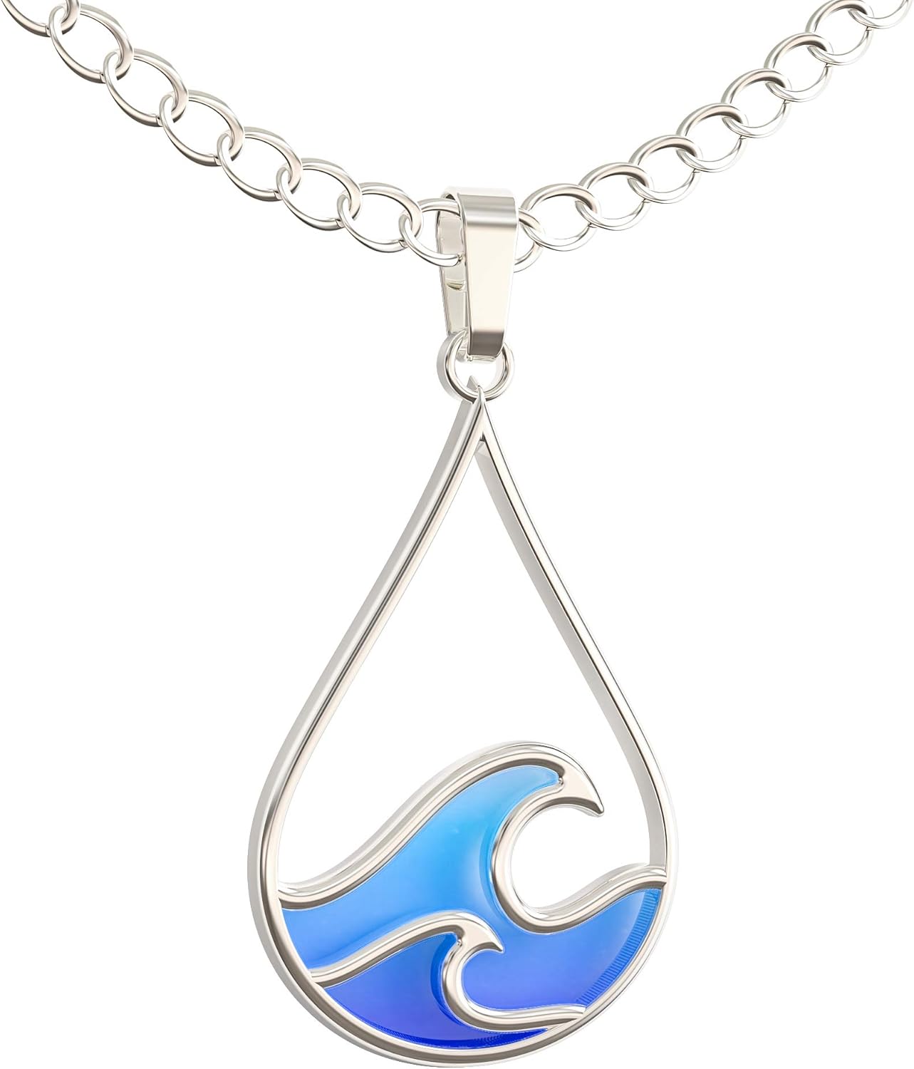 Happy Kisses Silver Wave Necklace - Beach Jewelry for Surfers and Sea Lovers - Motivational Drop Shape Pendant with Gift Message Card - Image 3