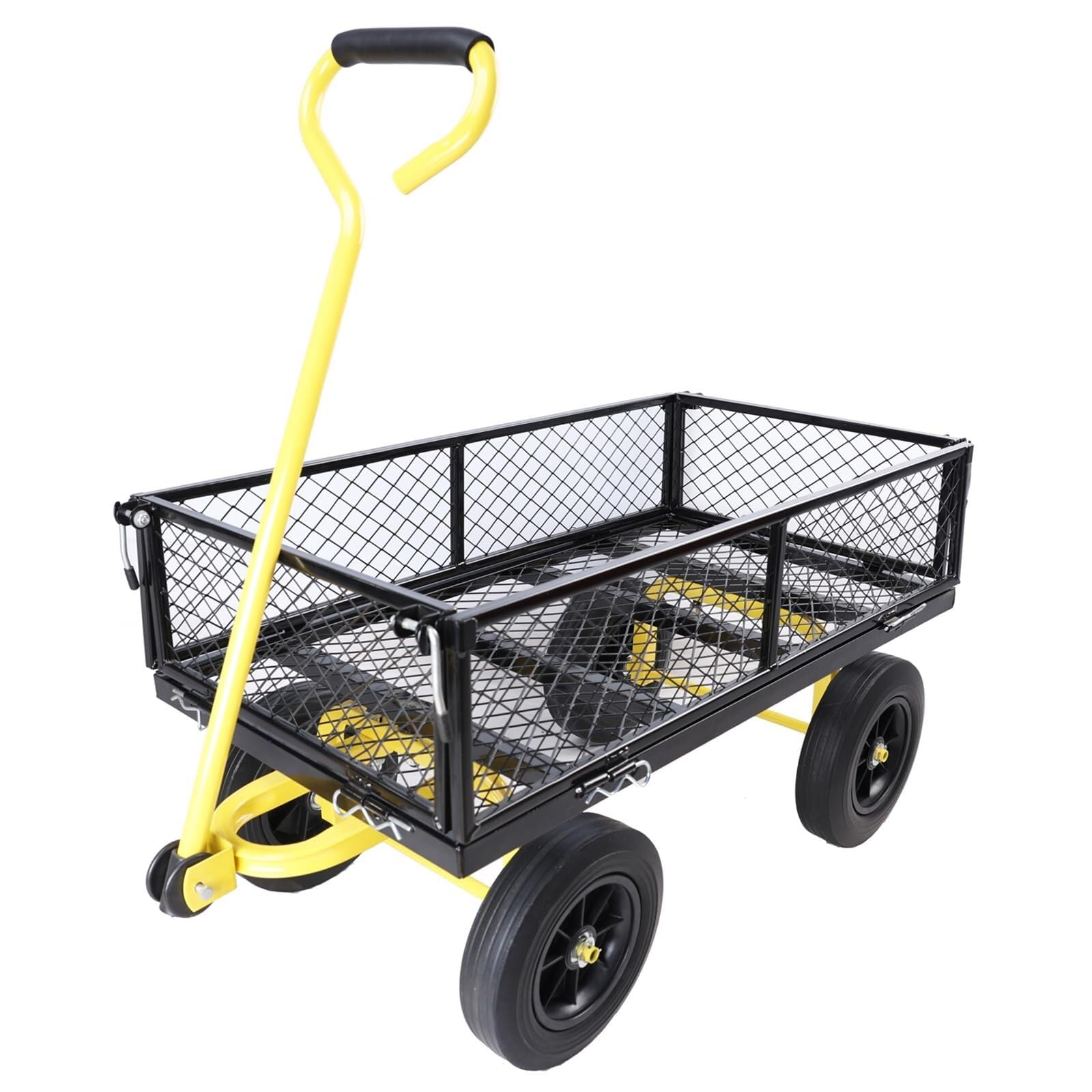 Beach Portable Trolley, Garden Dump Cart 180° Rotating Handle Mesh Utility Wagon Multicolor