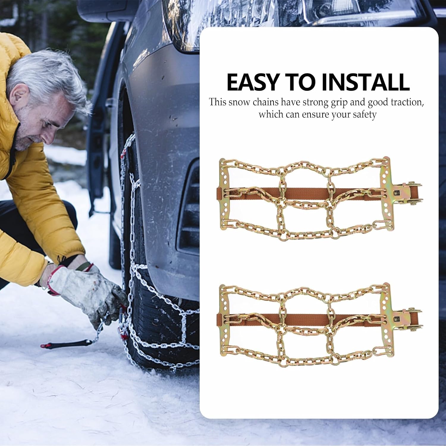 HEMOTON Universal Suv Car Snow Chains Anti-skid Tire Chains for Passenger Cars and Minivans 1-pair Set Winter Auto Accessories for Snow and Mud Driving
