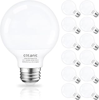 Cotanic G25 LED Globe Light Bulbs,E26 Standard Base,5W,60 Watt Incandescent Equivalent,500LM,Non-Dimmable, 12 Pack Vanity Light Bulb for Bathroom 4000K Daylight