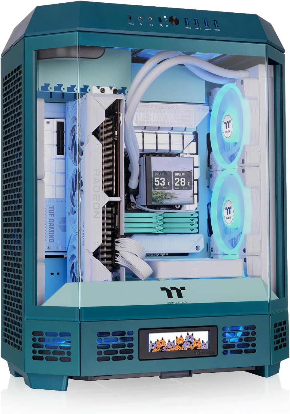 Thermaltake Tower 600 Mid Tower; 2x140mm CT Fans Included; 420mm Radiator Support; 400mm GPU Clearance; Hidden Connector Support; Rotatable PCIe Slots; Transformative Teal; CA-1Z1-00MTWN-00