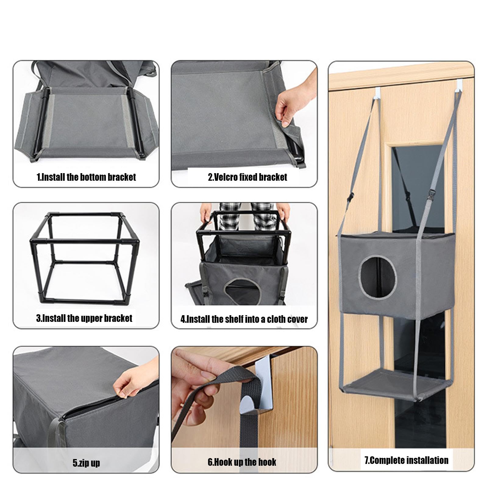 Hamaca plegable para gatos, hamaca transpirable para gatos, cama elevada | para gatos de temporada, hamaca ajustable para gatos escaladores de 15.75 x 13.39 pulgadas para puerta y camas elevadas (gris