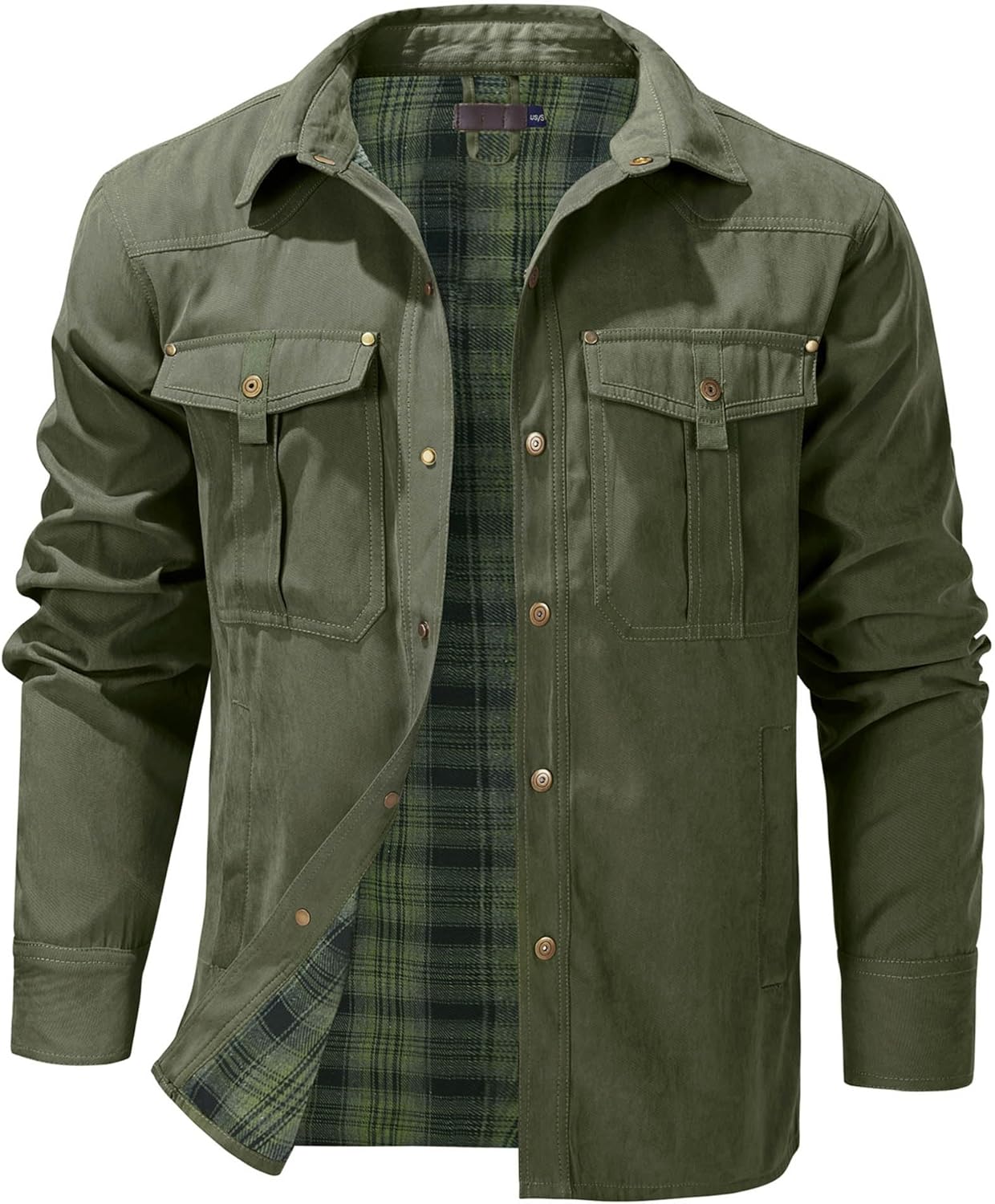 HYPESTFIT Men's Flannel Lined Shacket Jacket Plaid Brushed Lining Cowboy Western Twill Outdoor Shirt Jacket