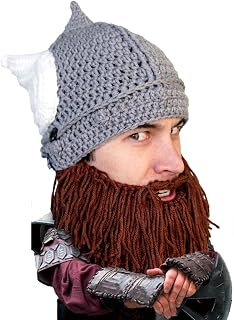 Beard Head Barbarian Dwarf Warrior - Original Handmade Knit Helmet and Removable Beard