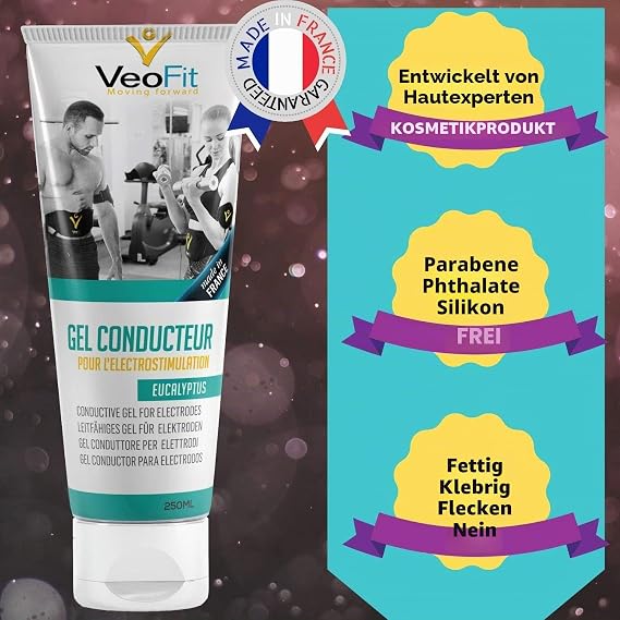 VeoFit Conductive Electrode Contact Gel Eucalyptus for EMS TENS Devices Electrostimulators Electrode Pads - Improves Electrode Contact and Protects Skin
