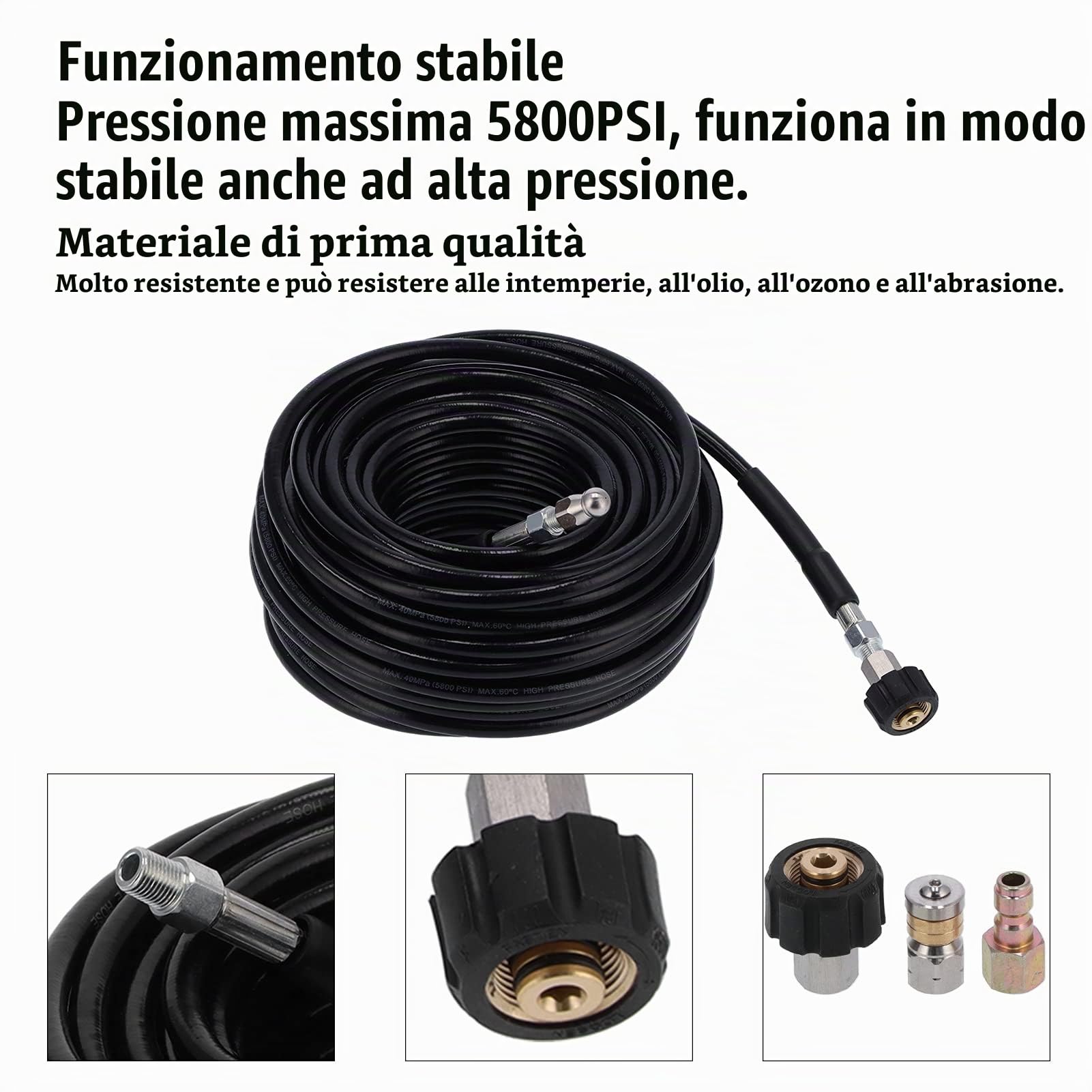 30m Kit di Tubi di Pulizia ad Alta Pressione, Tubi per Idropulitrici Tubo Flessibile per Pulizia Massimo 5800 PSI 30 Metri con ugello per Il Lavaggio per l'irrigazione Sia per l'acqua Fredda Che