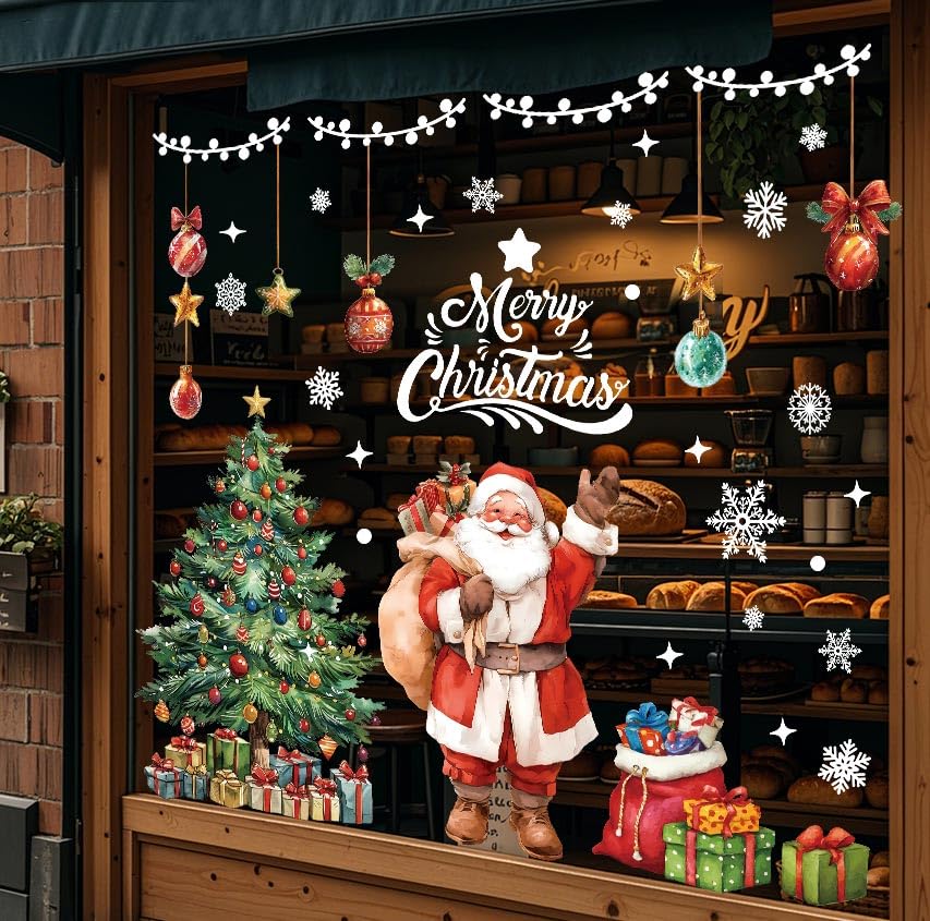 Xnova 90 * 30cm Pegatinas Navidad para Ventanas y Cristal Reutilizables Vinilos Christmas Stickers Decoracion Navideñas Escaparates Electrostáticas PVC Adornos para Casa y Hogar（Multi)