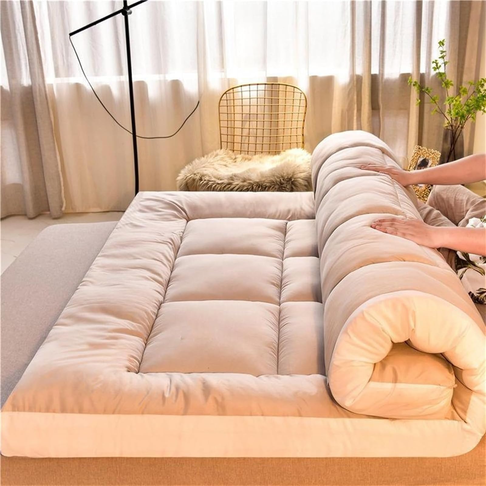 Generico Materasso Futon Comodo Materasso da Pavimento Giapponese Traspirante Materasso per Ospiti Arrotolabile Spesso Materasso Singolo Portatile Pieghevole per Divano Letto Divano,03,150x200cm