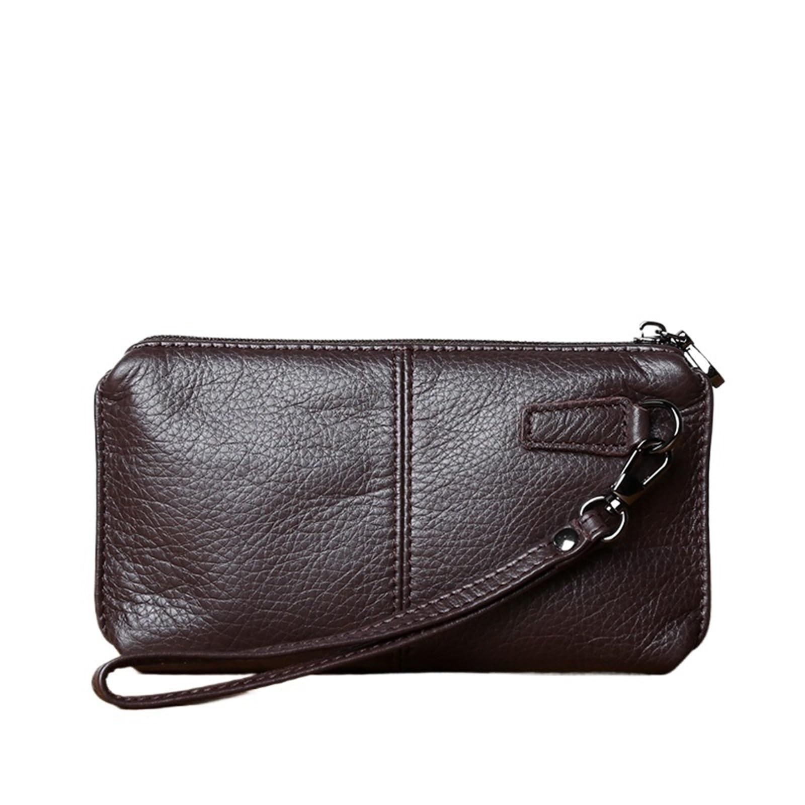 Portamonete Uomo for il tempo libero in pelle con borsa lunga, morbida, cerniera a mano, strato porta soldi, for carte di credito in vacchetta, for cellulare(Brown(trumpet))
