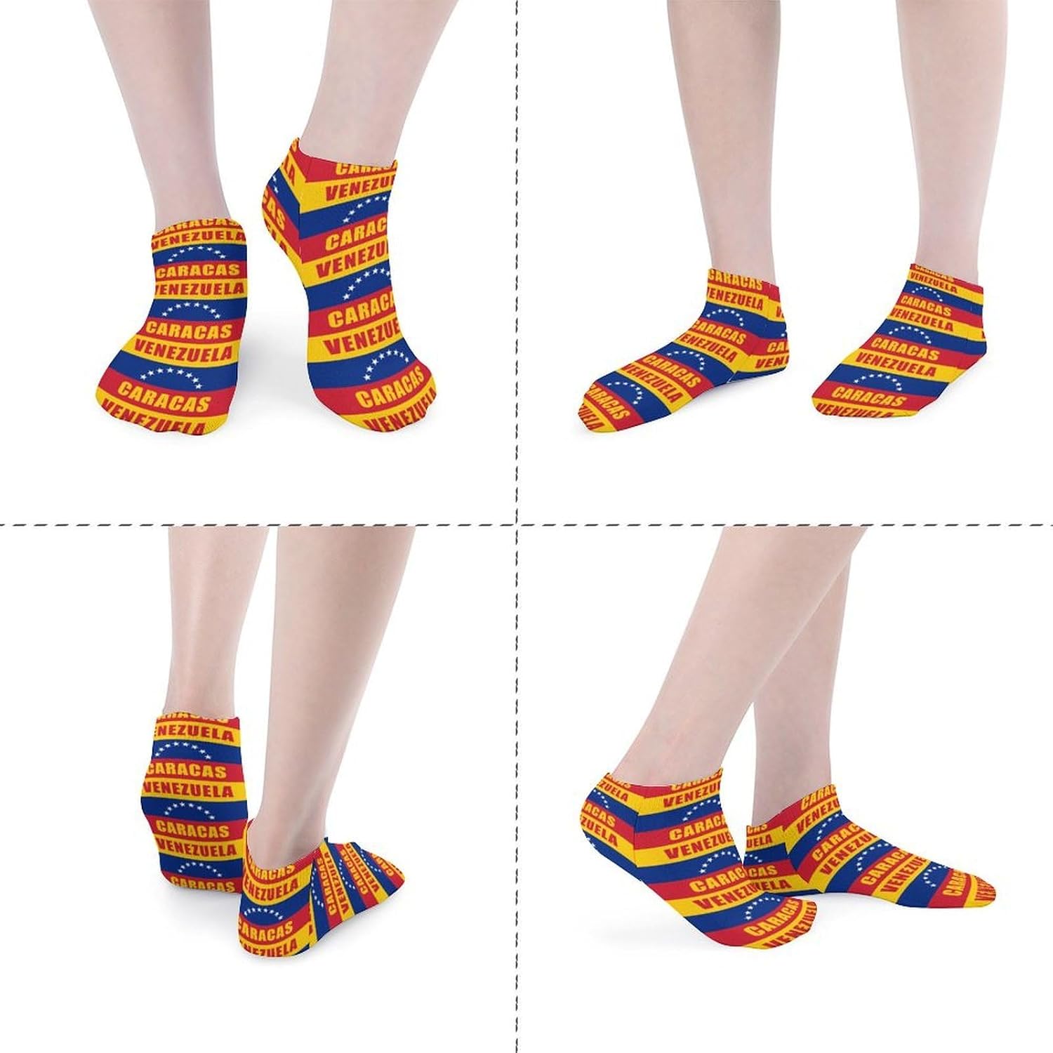 Venezuela Flag Caracas No Show Ankle Socks Low Cut Non Slip Flat Boat Line 5 Pairs Set