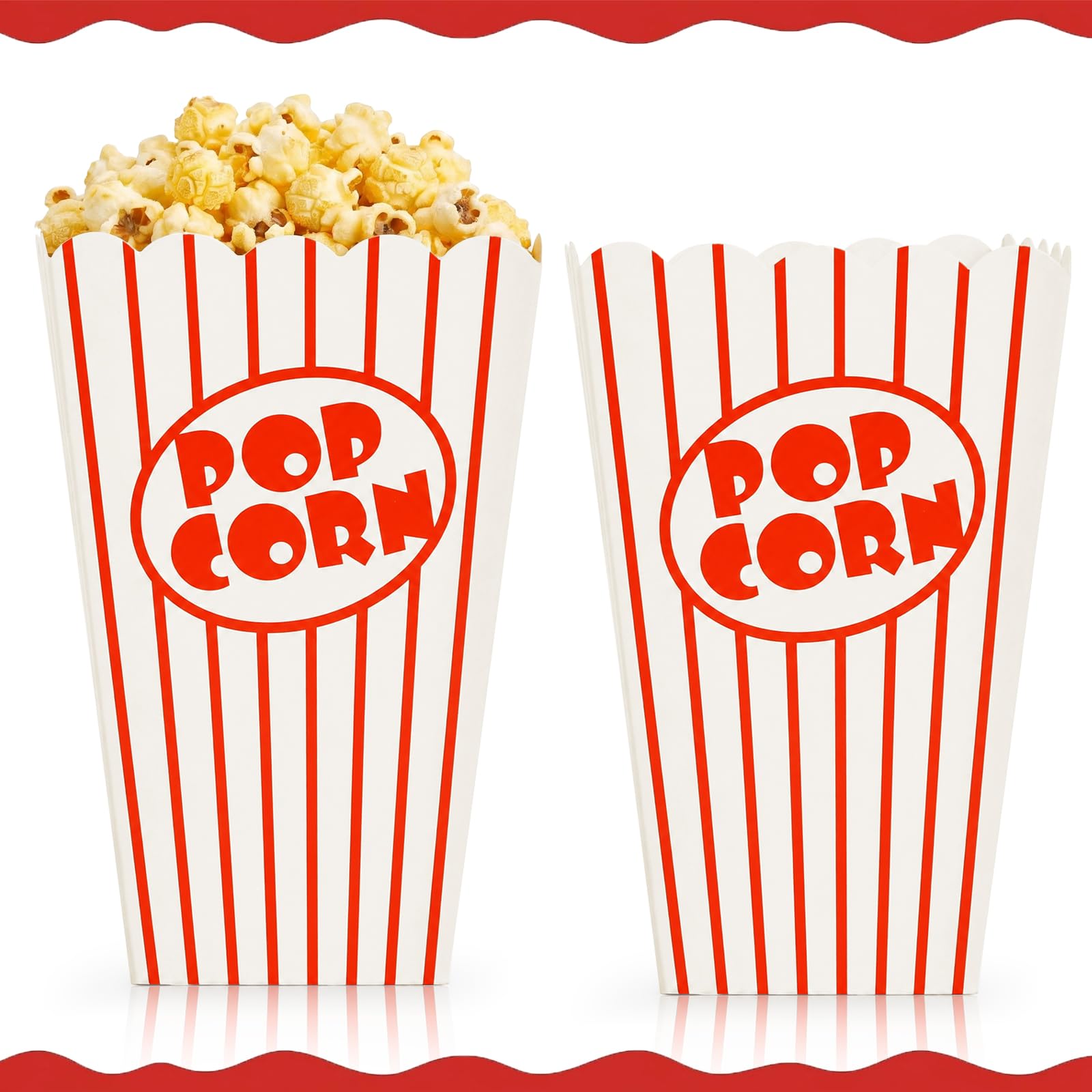 Tebery 100 cajas de palomitas de maíz de papel con apertura superior, rayas rojas y blancas, ideales para cine, carnavales y fiestas