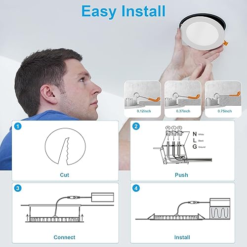 Miniatura 6 de Paquete de 6 lámparas de techo LED ultrafinas de 6 pulgadas y 12 W, con caja de conexiones de metal, 2700 K3000 K3500 K4000 K5000 K seleccionables,