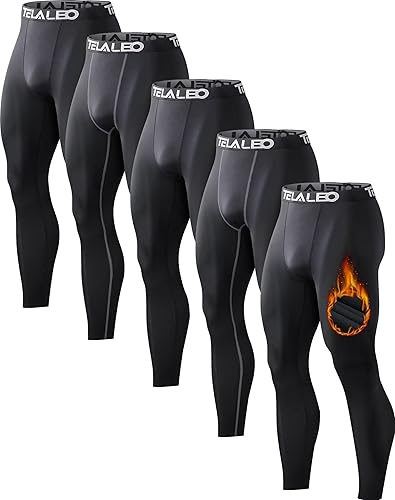 5 or 4 Pack Men's Thermal Compression Pants Fleece Lined