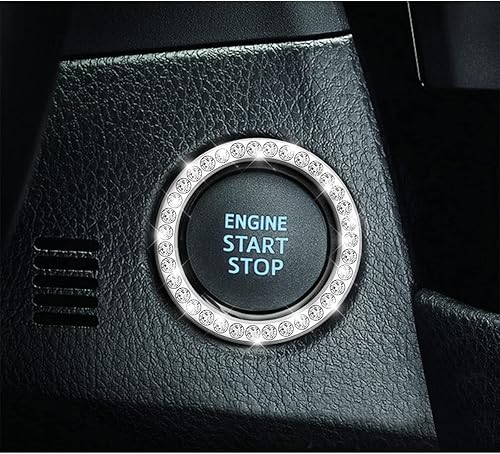 Miniatura 7 de 2 anillos decorativos para automóvil, para mujeres, para el botón de prendidoapagado, accesorios para auto para mujer, con diamantes de imitación,