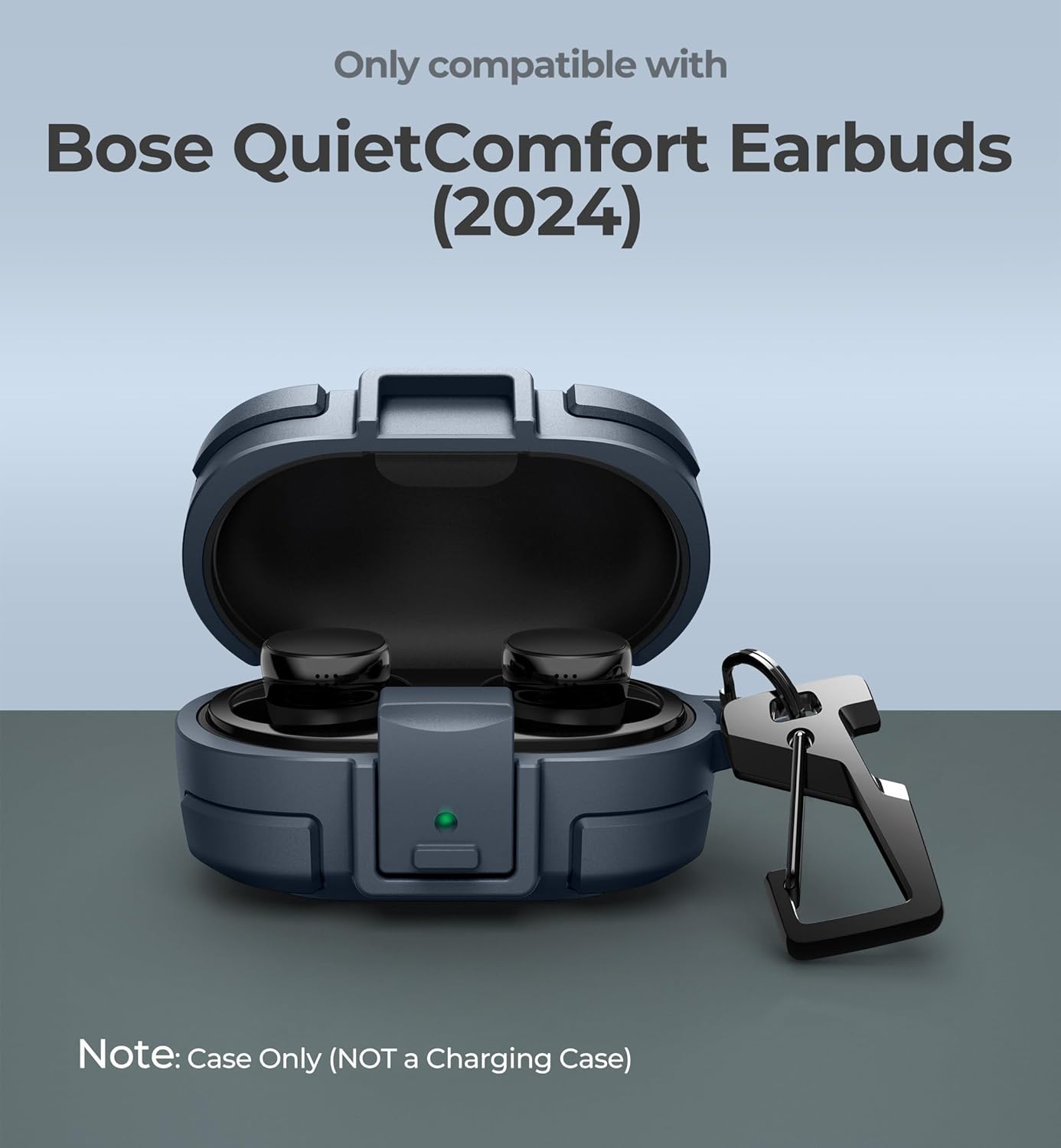 Dexnor for Bose QuietComfort Earbuds Protective Case with Drop-Proof Lock, Shockproof Rugged Bumper Cover with Carabiner & Keyring for Bose QuietComfort Earbuds 2024 Blue（Charger not Included） - Image 2