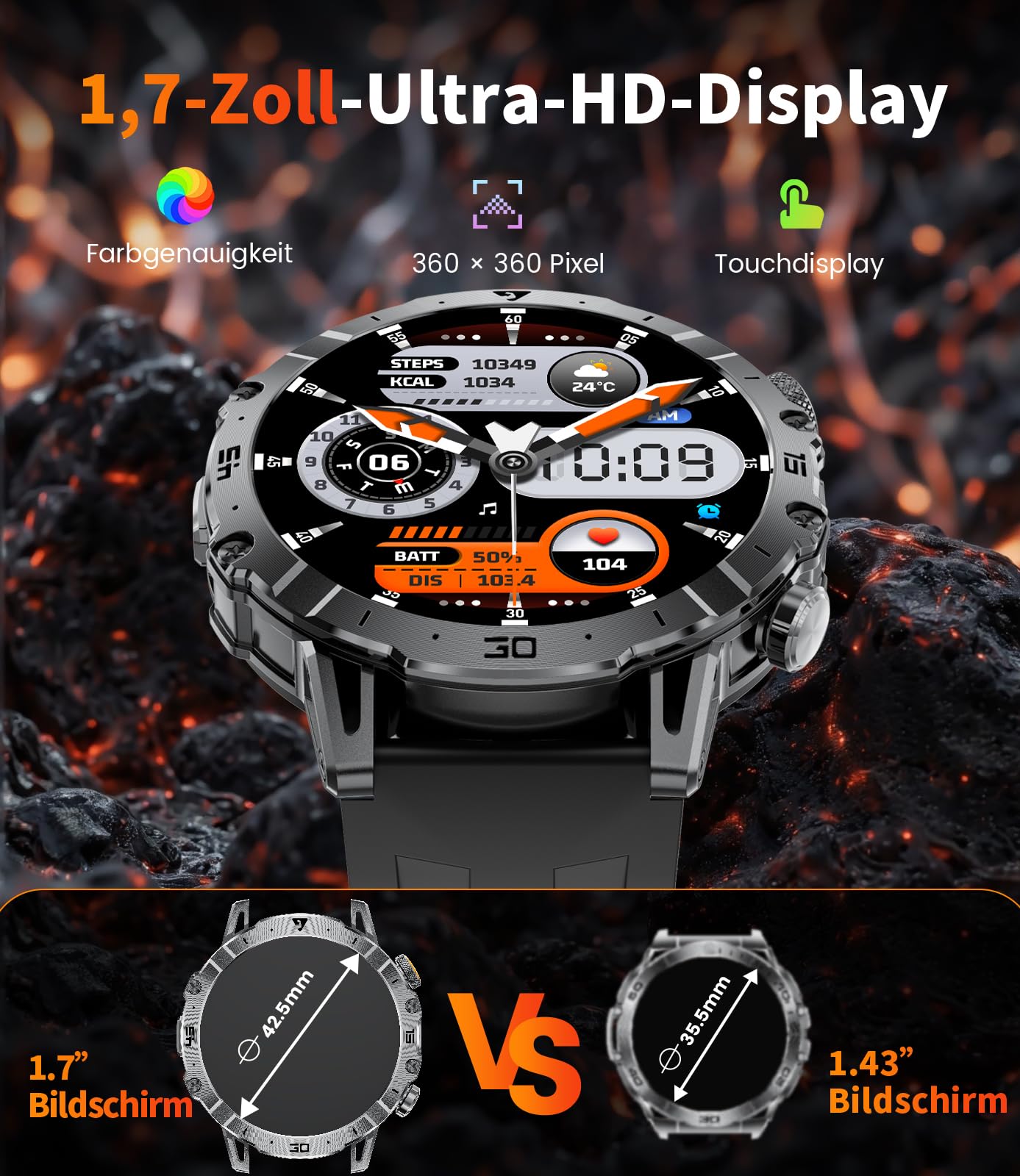 LIGE Smartwatch Herren 1000mAh Großer Akku, 1,7” Fitnessuhr mit LED Taschenlampe, Telefonfunktion, 110+ Sportmodi… – Ansicht 11