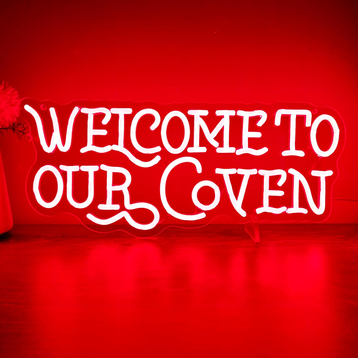 Welcome to Our Coven Red Neon Sign Witchy Room Decor Gothic Aesthetic Light Mystical Gift USB Powered with Dimmer for Bedroom Home Party Wall Decor