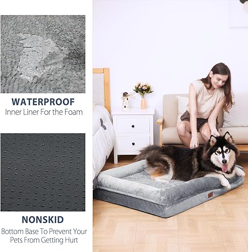 Vista 43 de Cama ortopédica para perros pequeños, cama impermeable para cachorros con funda extraíble lavable, cama de espuma para perros pequeños con respaldo