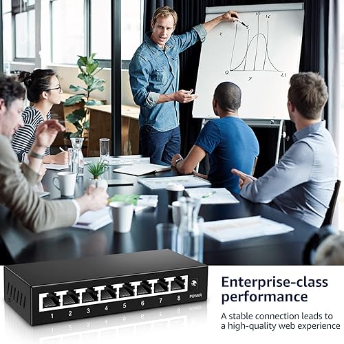 Miniatura 4 de Interruptor Gigabit Ethernet de 8 puertos no administrado, divisor Ethernet de red VIMIN para montaje en escritorio o pared, sin ventilador, Plug