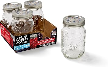 Ball Americana Regular Mouth Mason Jars, 16 oz, 4-Pack with Lids & Bands