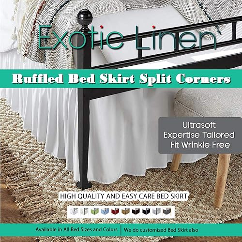 Miniatura 4 de Falda de cama con volantes, esquinas divididas, antiarrugas, de polialgodón y microfibra ultrasuave de hasta 18in de caída, ajuste a medida