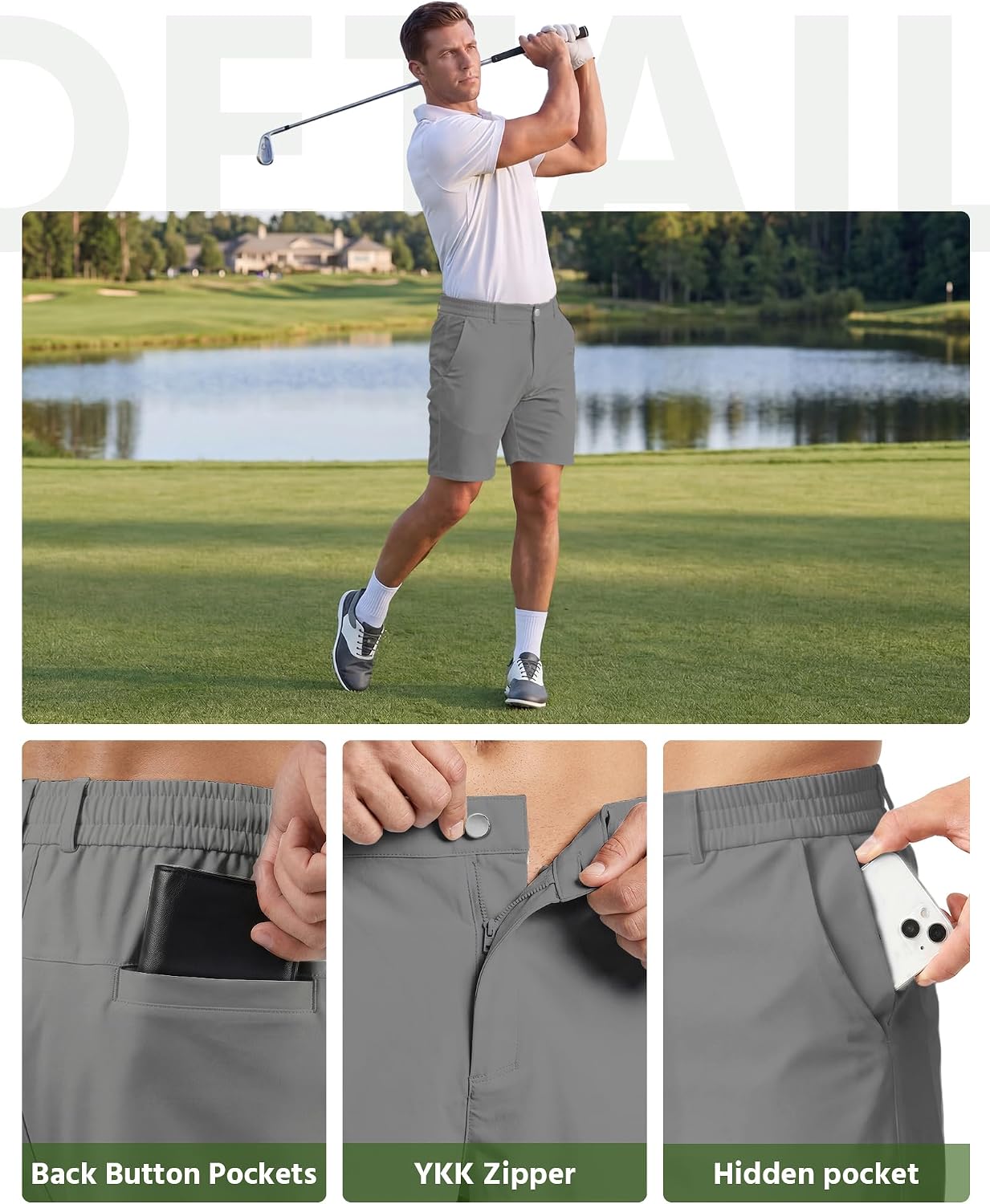 Wulcea Men's Golf Shorts 7" Chino Stretch Fabric Elastic Waist Quick Dry Water Resistant Casual Dress Work with Phone Pocket