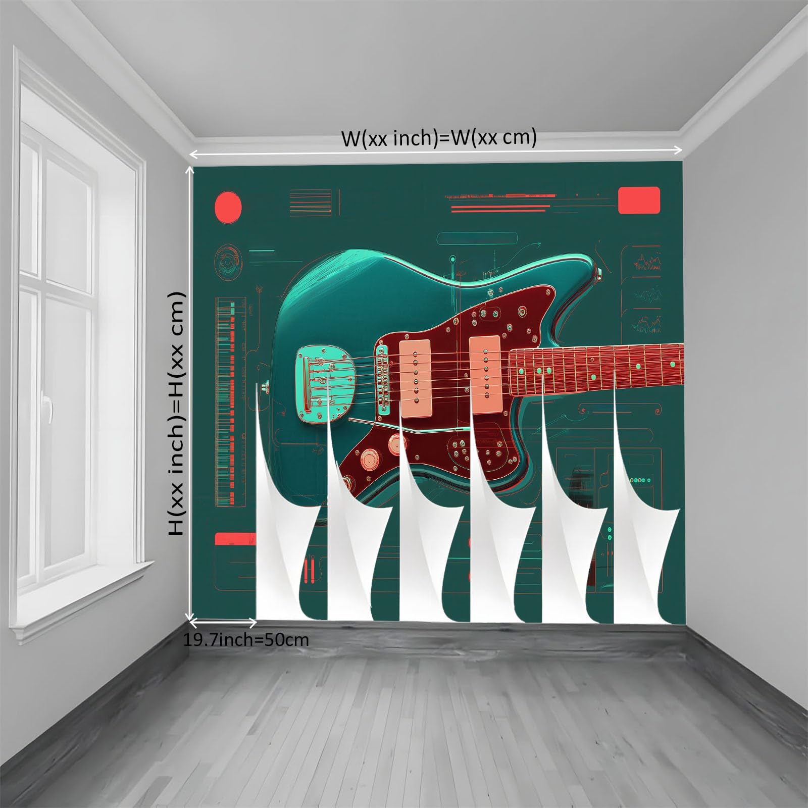Papel Pintado Panorámico 3D Música Guitarra Geométrico Rayas, Mural de Pared Estilo Retro para Salón Dormitorio Habitación Infantil Sala de Juegos - Decoración Mural Fotográfica 350An x 256Al cm