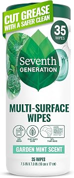 Seventh Generation Multi-Surface Cleaning Wipes, Garden Mint Scent, Cuts Grease & Grime, 35 Wipes