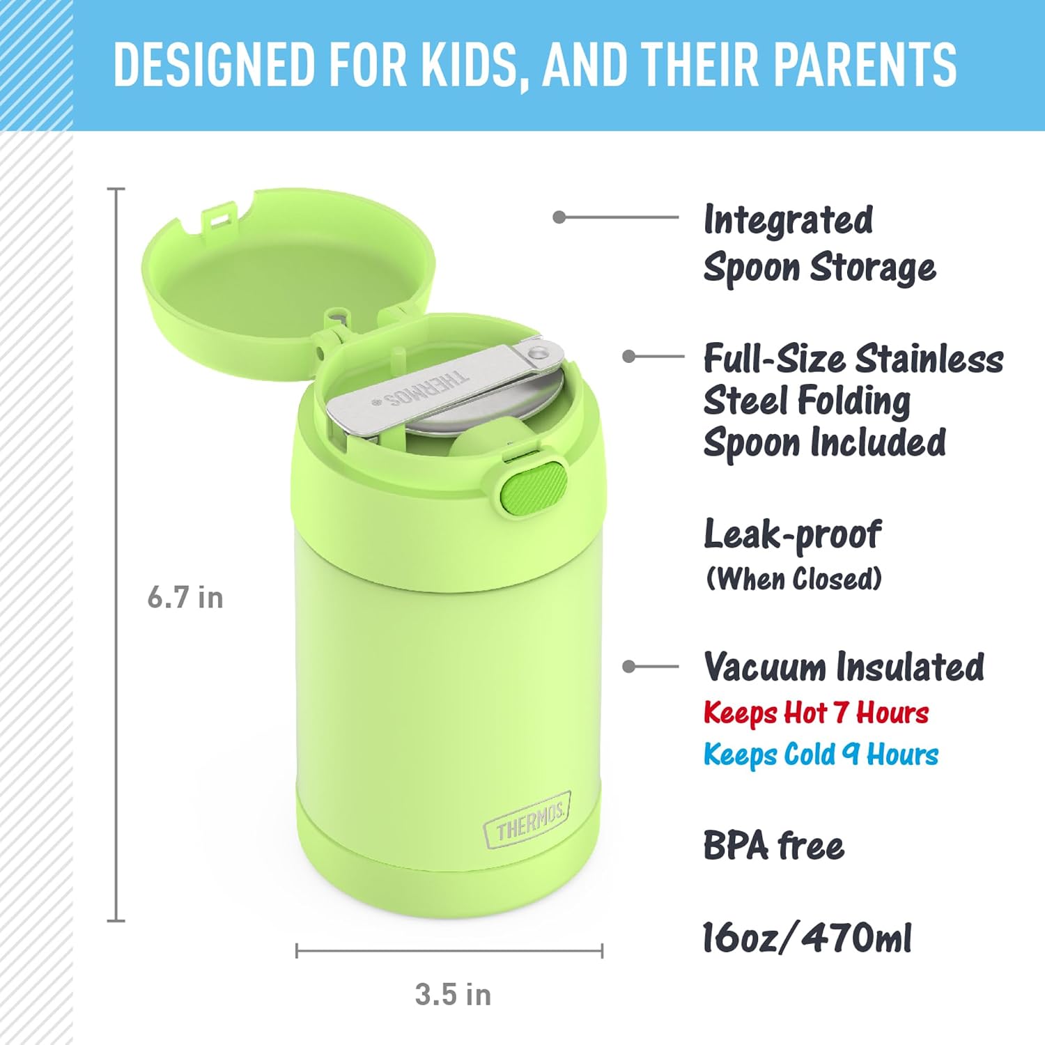  FUNTAINER Food Jar with Spoon, 16oz, Neon Lime thumbnail