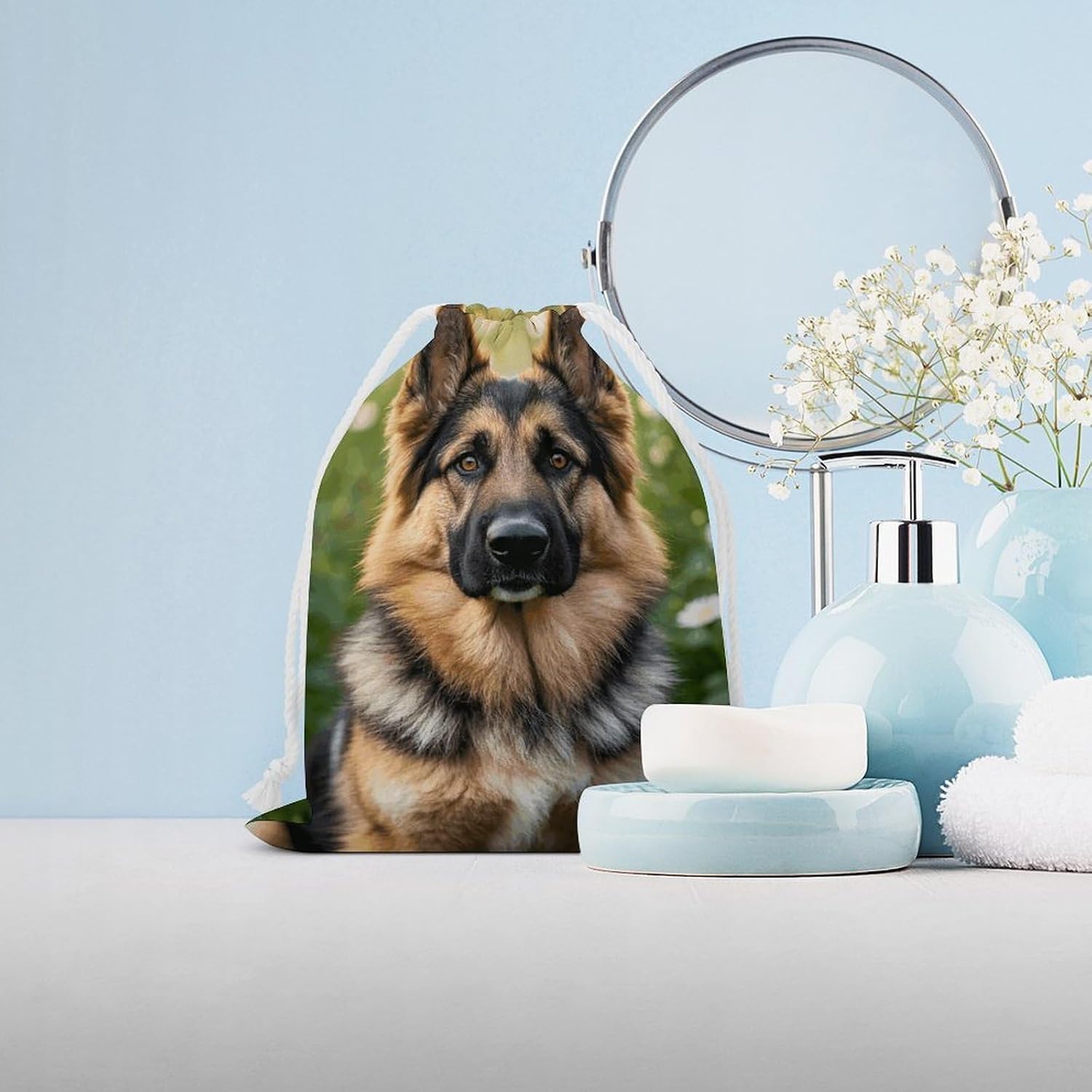 Canvas Drawstring Bags 12 * 18cm, Double Sided Printed Portable Storage Pouch for Jewelry & Toys, Reusable Cute Pet German Shepherd Dog Gift Bag for Travel, Wedding image 4