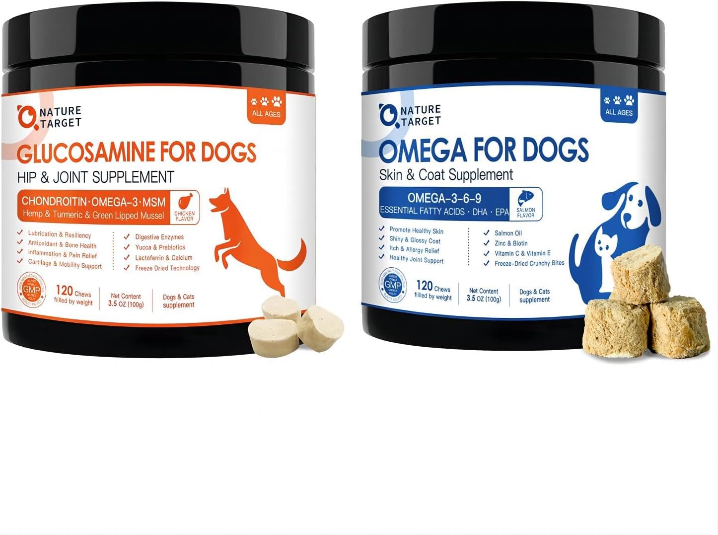 NATURE TARGET Glucosamine for Dogs - Omega 3 Fish Oil for Dogs