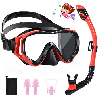 HIKOTEY Children's Snorkel Set, Dry Snorkel Set, Children's Anti-Fog Panorama, Anti-Leak Diving Mask, Dry Snorkel with Waterp