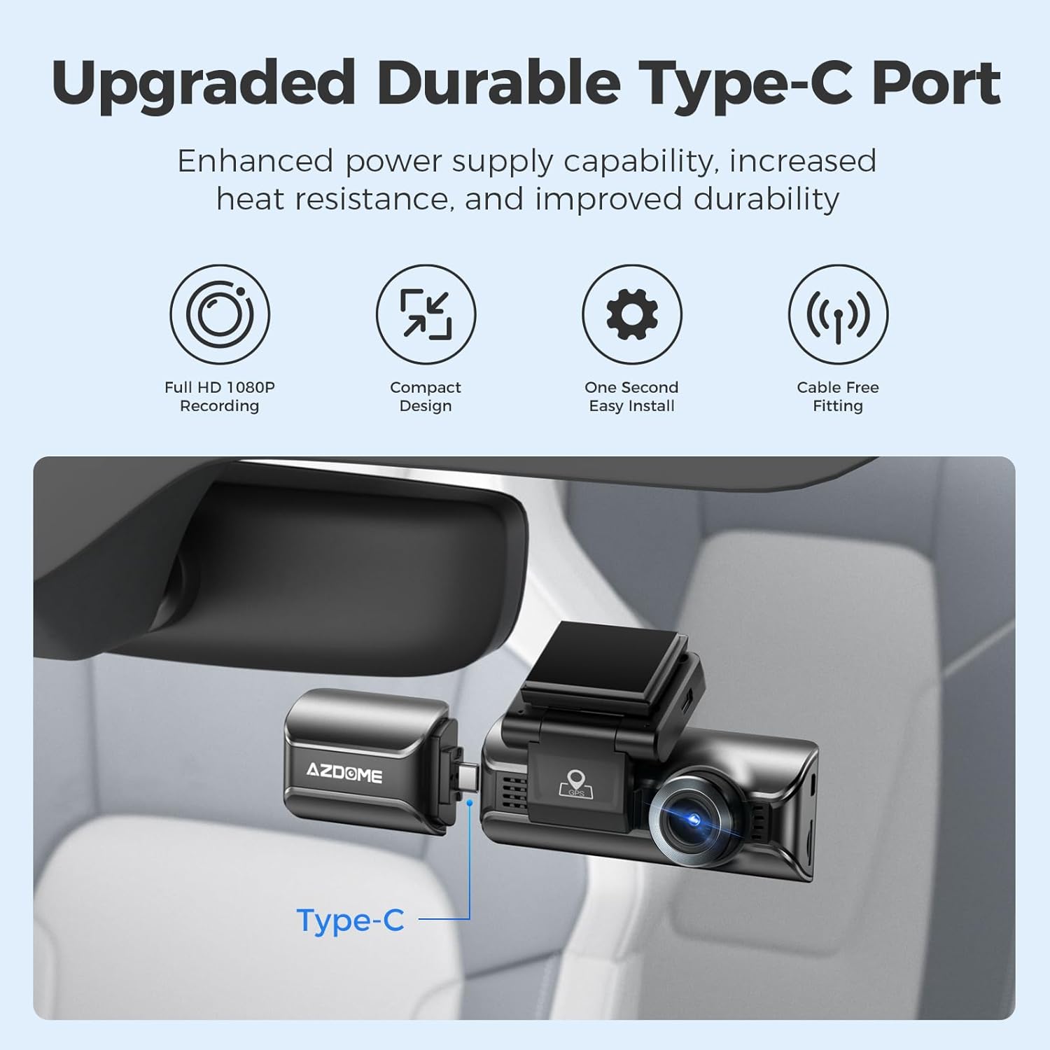 Dash cam with Type-C cabin camera attached