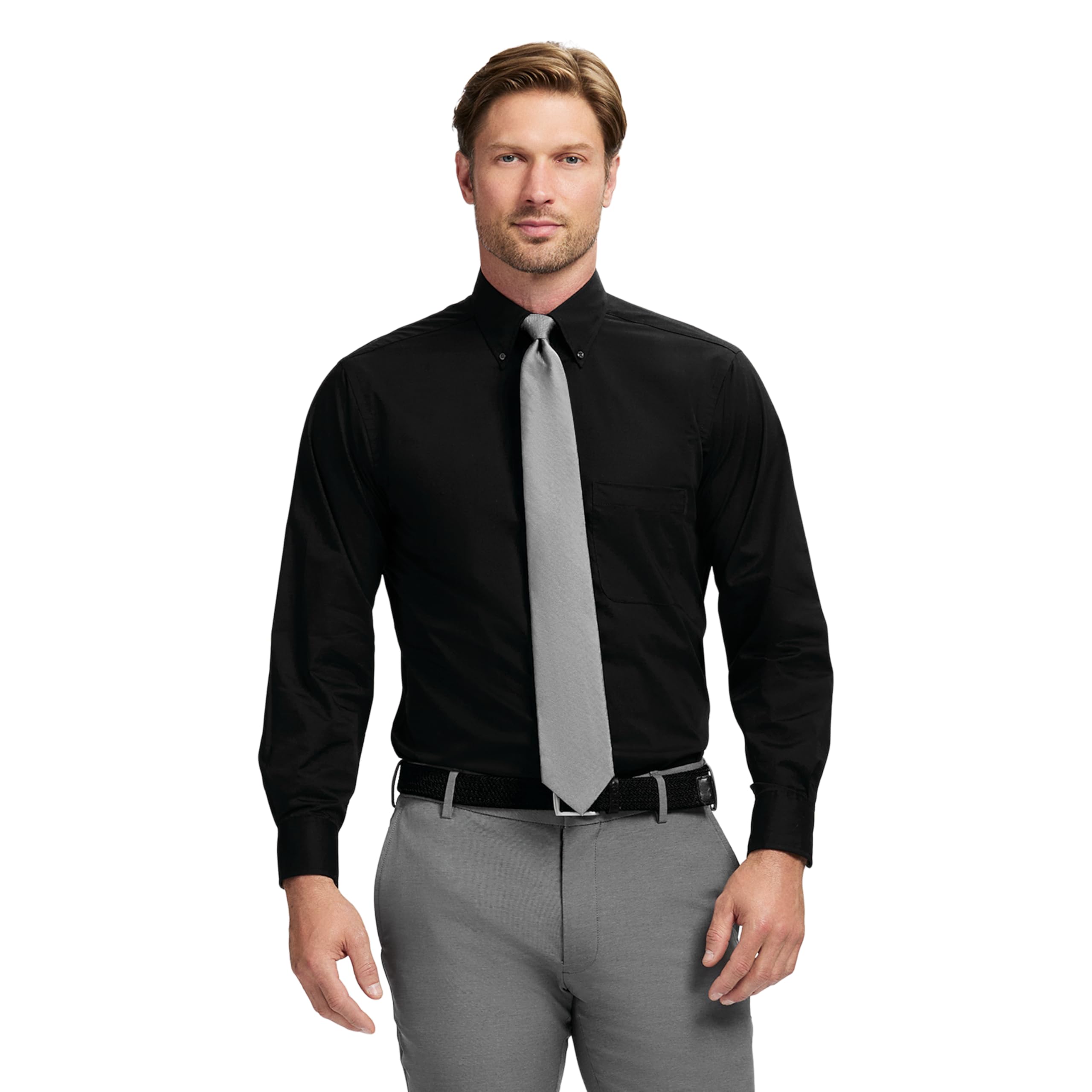 Izod Men's Dress Shirt Regular Fit Long Sleeve Wrinkle Free Stretch
