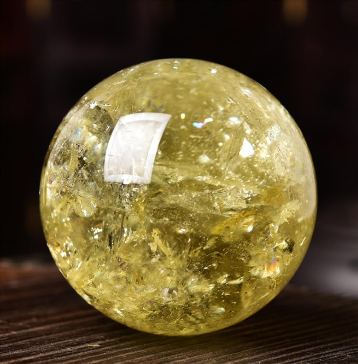 Yellow Citrine Sphere with Base,Polished Stone Ball Ornaments,Home Decorative Crystal Ball for Wealth, Success & Abundance,80mm