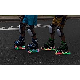 MammyGol Adjustable Inline Skates for Youth Adults with Light up Wheels, Teal Beginner Blades Roller Skates for Women Men Size 8 9 10