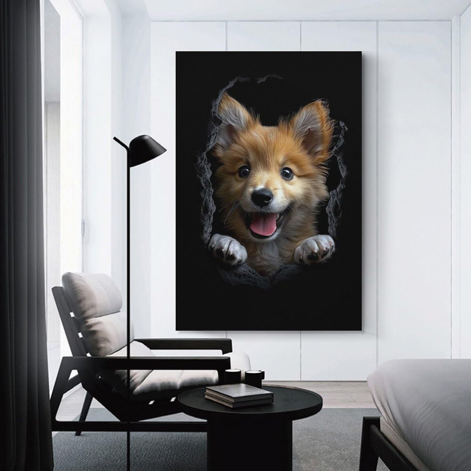 Junmoney Icelandic Sheepdog Canvas Wall Picture 24x36inch(60x90cm), for Living Spaces, Bedrooms Or Relaxed Rooms, Modern Wall Decor for Cosy Interiors