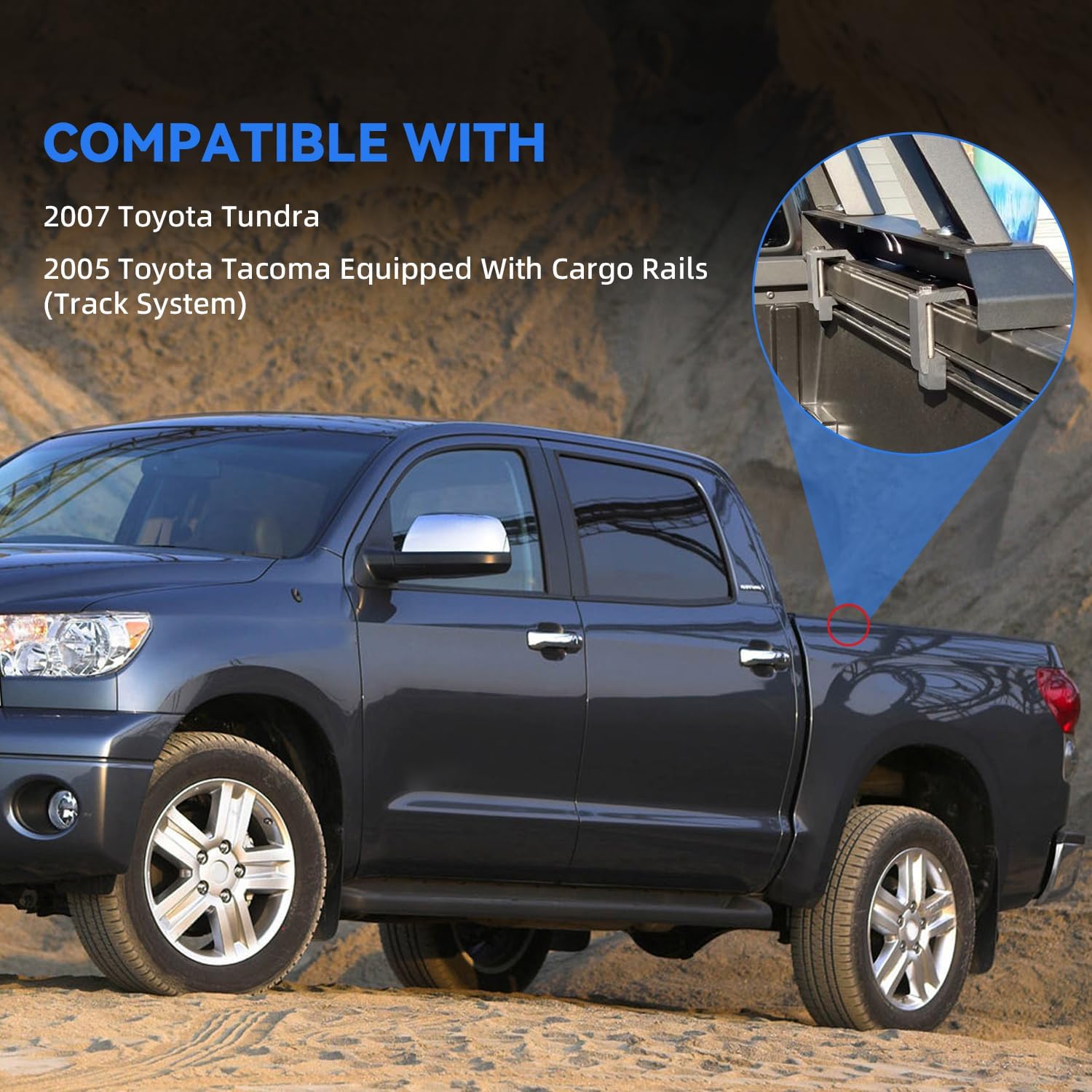 New Pack of 4 Heavy Duty Aluminum Alloy Truck Cap Topper Camper Shell Mounting Clamps Compatible With 05+ Tacoma 07+ Tundra w/Cargo Rails, No Drill Utility Track System Clips, Silver Surface