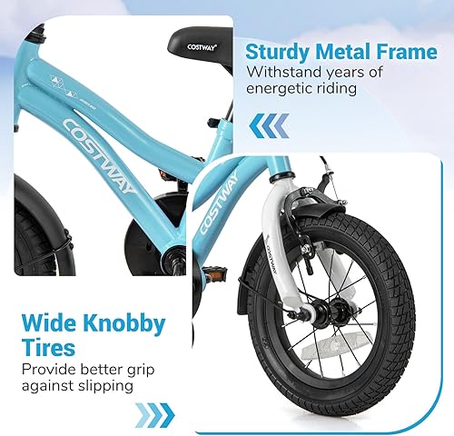 Miniatura 5 de COSTWAY Bicicleta para niños de 12141618 pulgadas, bicicleta para niños pequeños con ruedas de entrenamiento, asiento y manubrio ajustables, freno