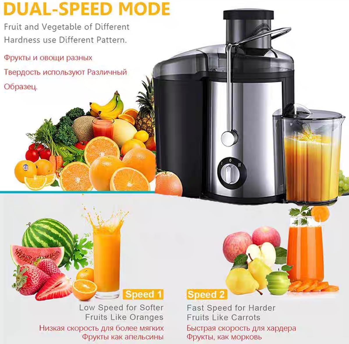 Juicer, Slow Masticating Juicer, 65mm Wide Food Hopper for Whole Fruits Vegetables